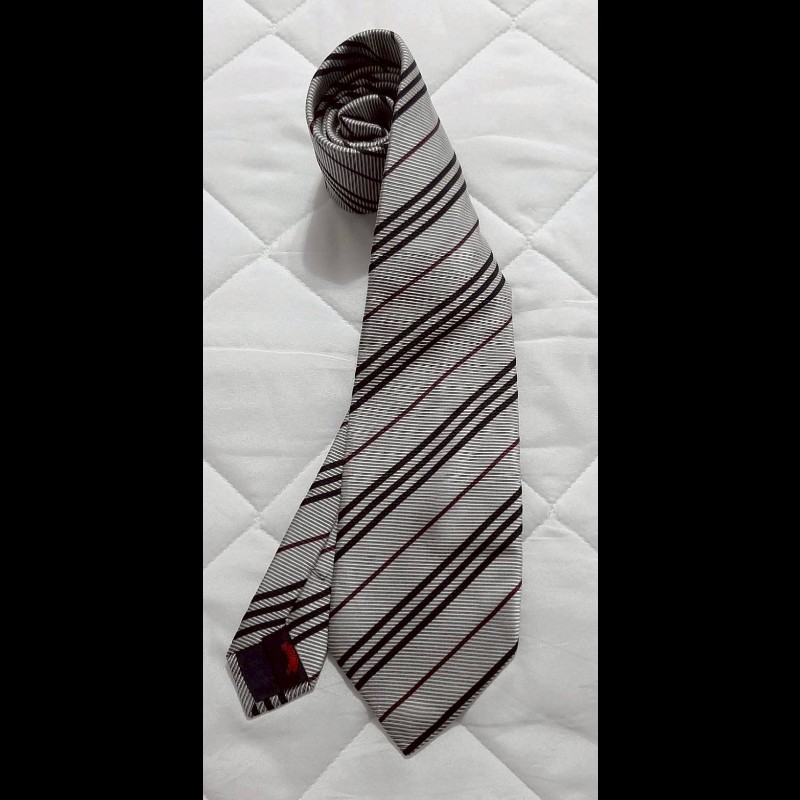 （日本製MIJ）BURBERRY博柏利 BLACK LABEL 黑標 戰馬 銀黑紅斜紋絲質領帶-0