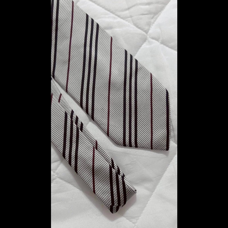 （日本製MIJ）BURBERRY博柏利 BLACK LABEL 黑標 戰馬 銀黑紅斜紋絲質領帶-4