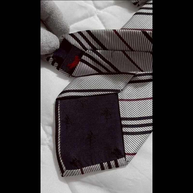 （日本製MIJ）BURBERRY博柏利 BLACK LABEL 黑標 戰馬 銀黑紅斜紋絲質領帶-5