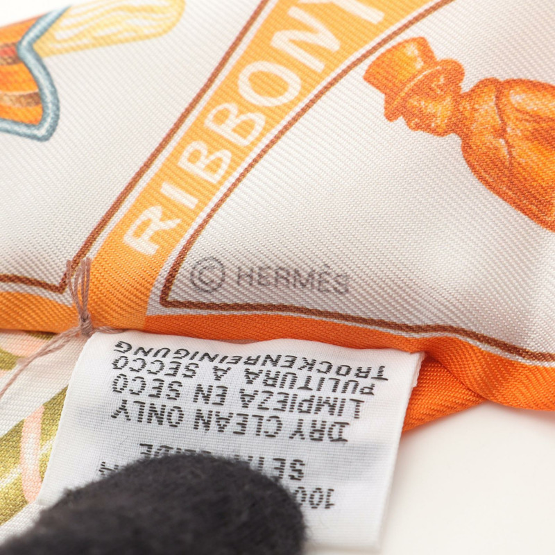 愛馬仕 Twilly 趣味冰淇淋絲巾，白色、橙色、多色，二手，女士款-2