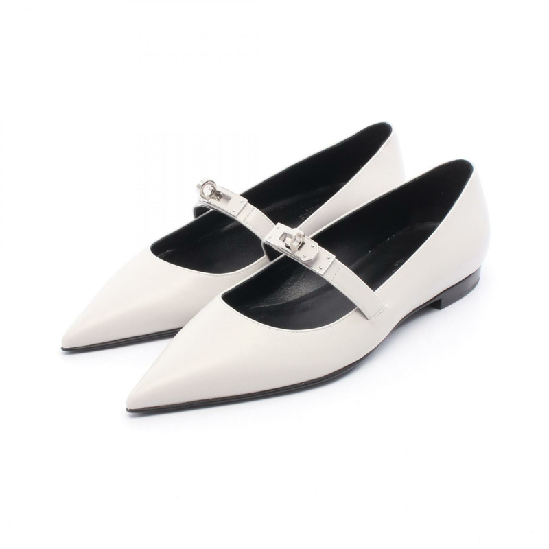 愛馬仕 Kelly 芭蕾平底鞋，皮革材質，灰色，淺灰色，二手，女款，36碼-0