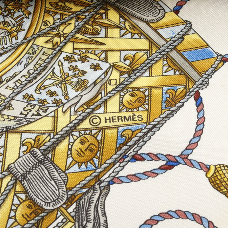 愛馬仕 Carre90 LES TAMBOURS 絲巾，粉紅色多色真絲，二手女款-1