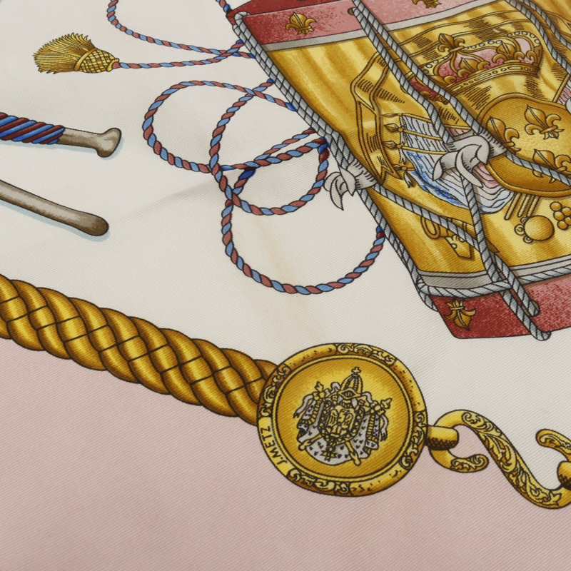 愛馬仕 Carre90 LES TAMBOURS 絲巾，粉紅色多色真絲，二手女款-5