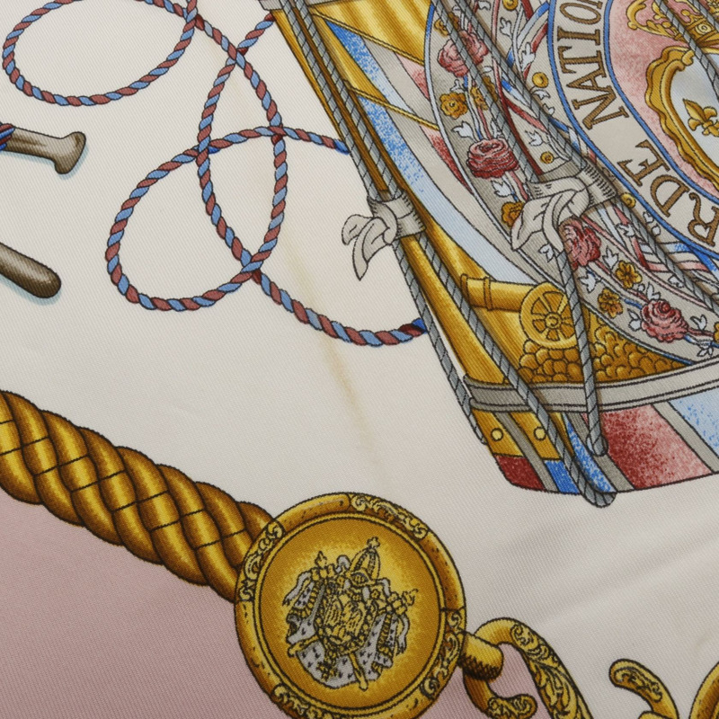 愛馬仕 Carre90 LES TAMBOURS 絲巾，粉紅色多色真絲，二手女款-6