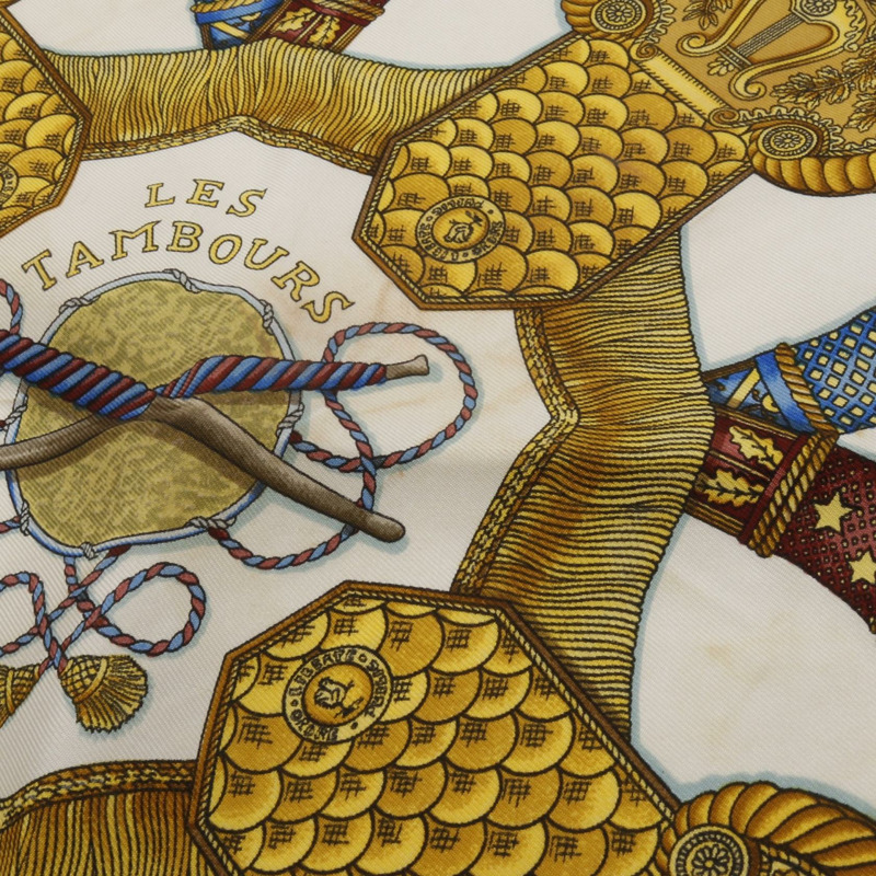 愛馬仕 Carre90 LES TAMBOURS 絲巾，粉紅色多色真絲，二手女款-7