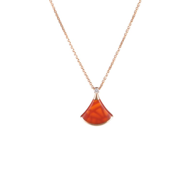 BVLGARI DIVASDREAM紅玉髓單鑽18K小扇子18K玫瑰金/鑽石/紅玉髓項鏈玫瑰金18K小扇子項鍊-0