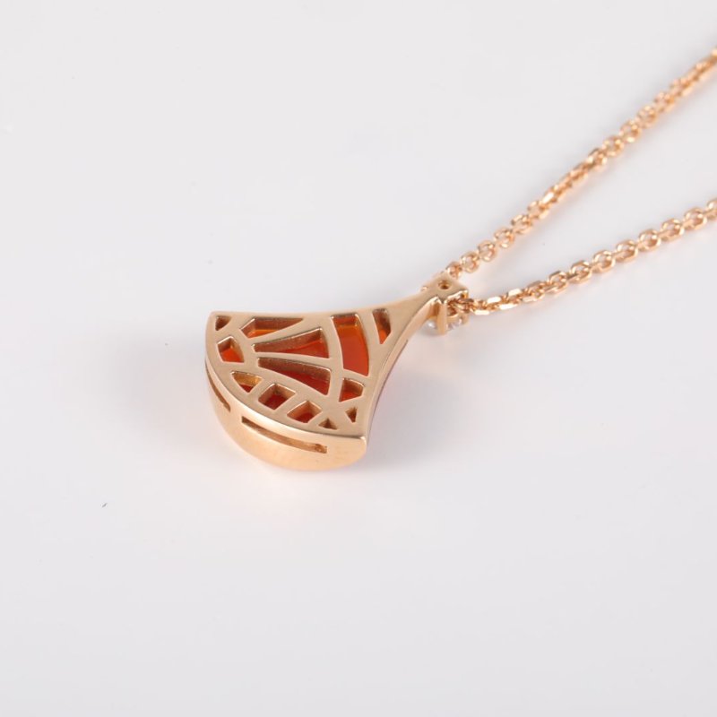 BVLGARI DIVASDREAM紅玉髓單鑽18K小扇子18K玫瑰金/鑽石/紅玉髓項鏈玫瑰金18K小扇子項鍊-2