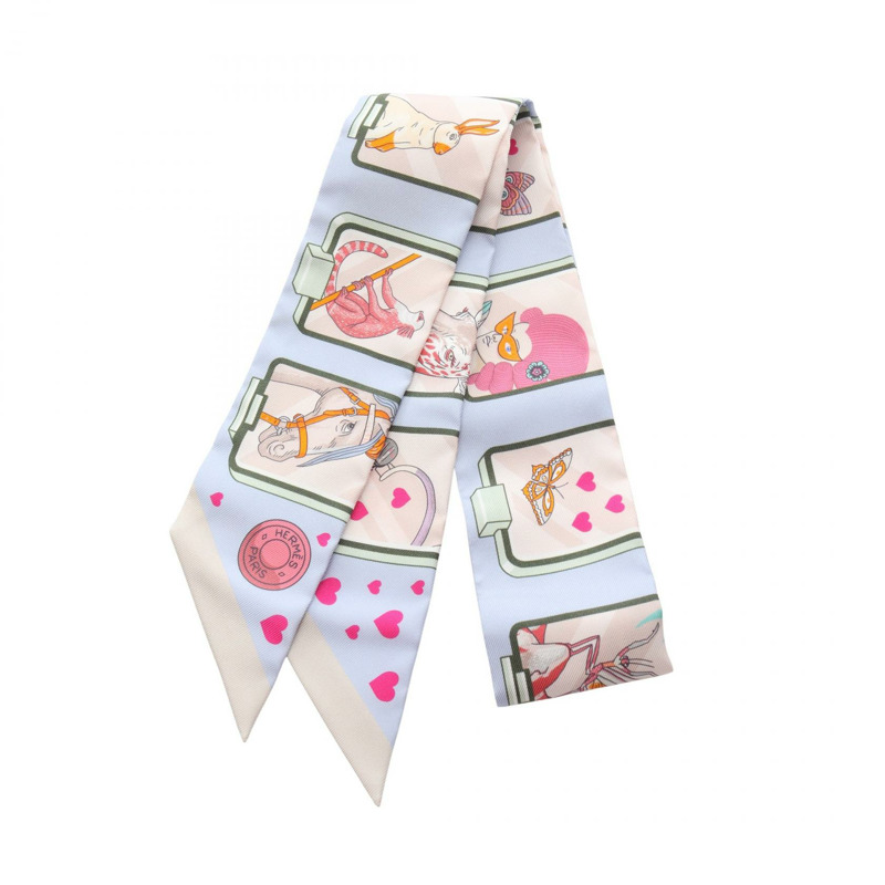 愛馬仕 Twilly HERMES STORY 絲巾 藍色 多色 二手 女士-0