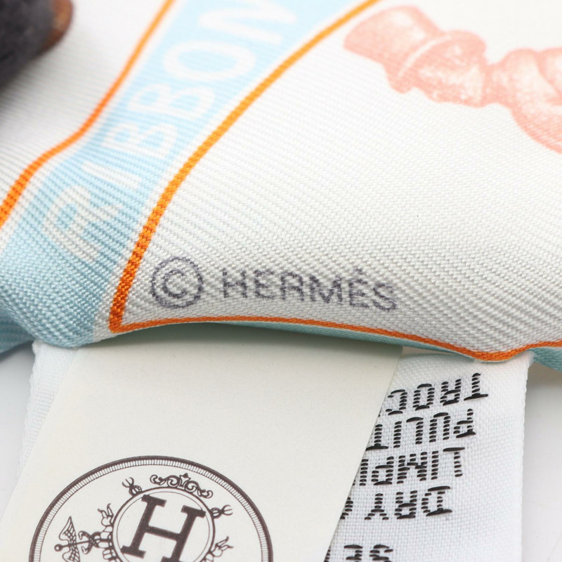 愛馬仕 Twilly 趣味冰淇淋絲巾，藍色多色真絲，二手女款-1