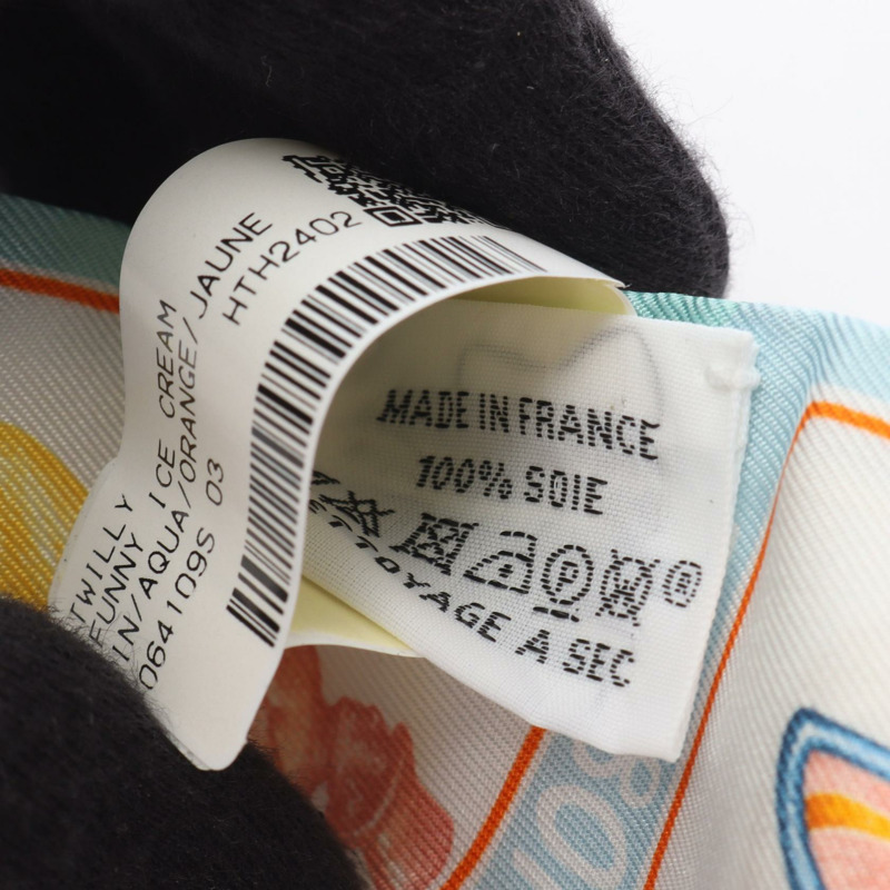 愛馬仕 Twilly 趣味冰淇淋絲巾，藍色多色真絲，二手女款-2