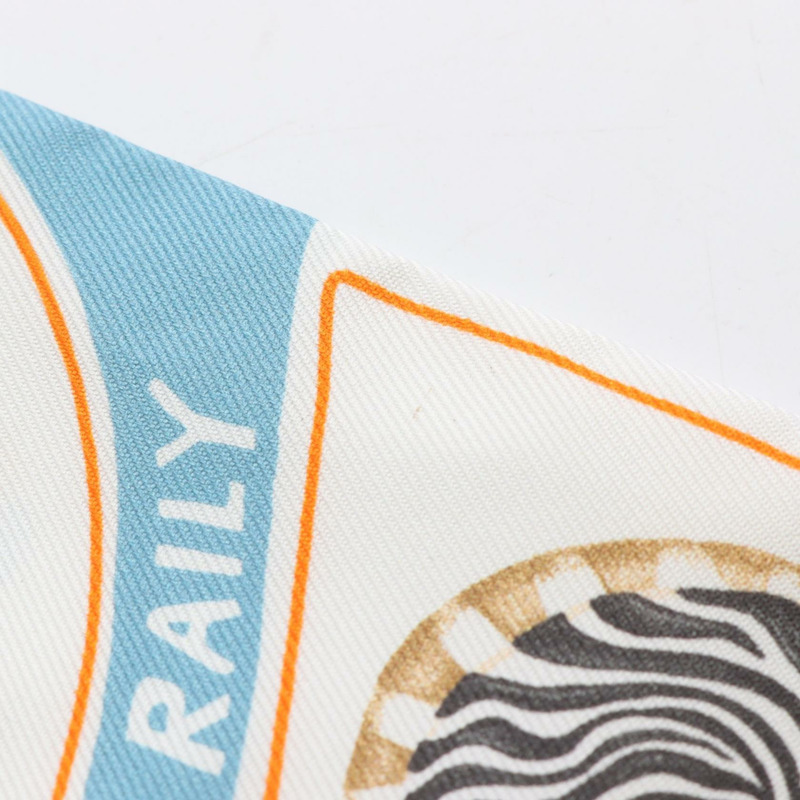 愛馬仕 Twilly 趣味冰淇淋絲巾，藍色多色真絲，二手女款-3