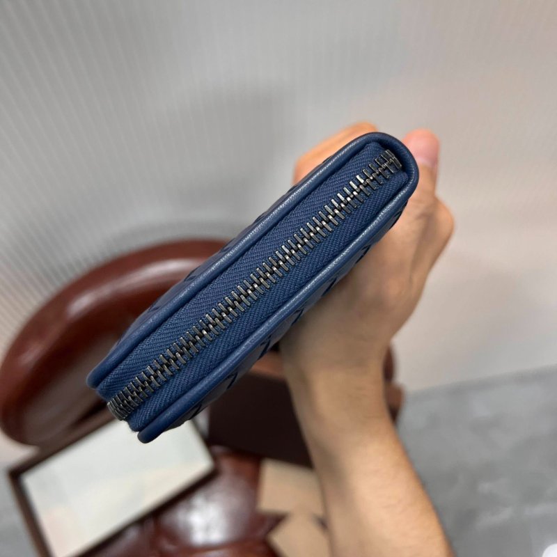 【全新品】BOTTEGA VENETA BV 藏藍牛皮編織拉鍊長夾男女中性錢包-2