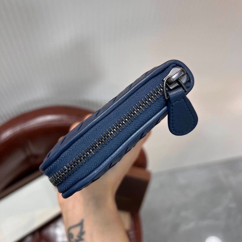 【全新品】BOTTEGA VENETA BV 藏藍牛皮編織拉鍊長夾男女中性錢包-3