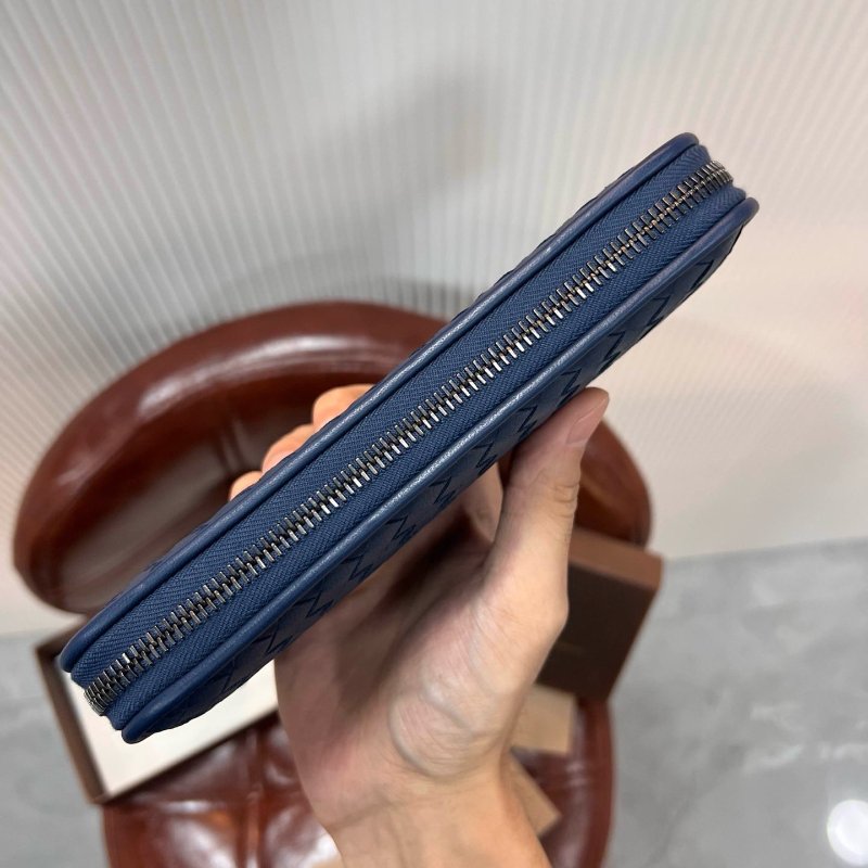 【全新品】BOTTEGA VENETA BV 藏藍牛皮編織拉鍊長夾男女中性錢包-4