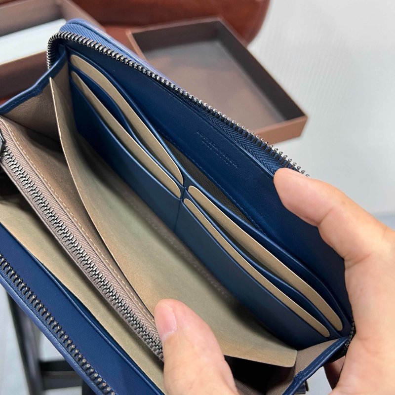 【全新品】BOTTEGA VENETA BV 藏藍牛皮編織拉鍊長夾男女中性錢包-5