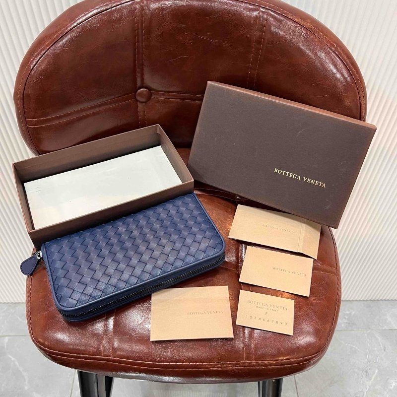 【全新品】BOTTEGA VENETA BV 藏藍牛皮編織拉鍊長夾男女中性錢包-7