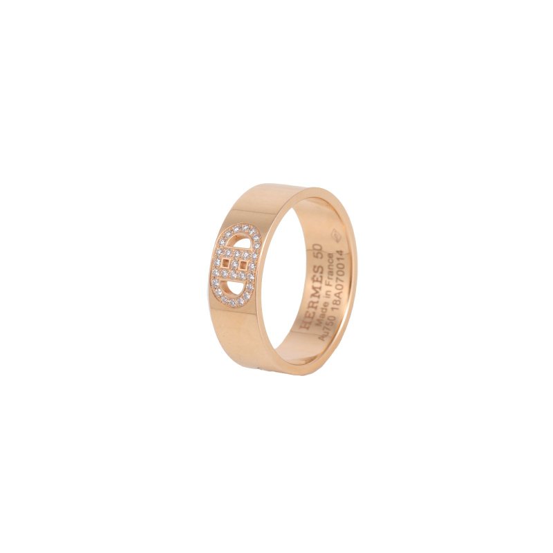 HERMES 18K玫瑰金鑽石玫瑰金HdAncre豬鼻子戒指帶鑽5018K/戒指-0