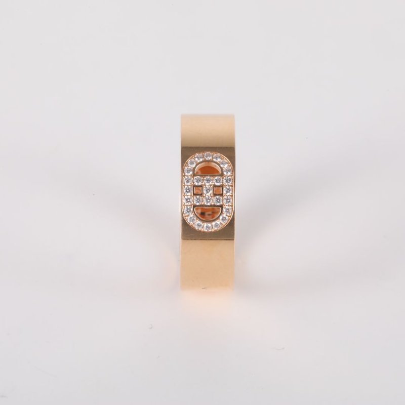 HERMES 18K玫瑰金鑽石玫瑰金HdAncre豬鼻子戒指帶鑽5018K/戒指-1