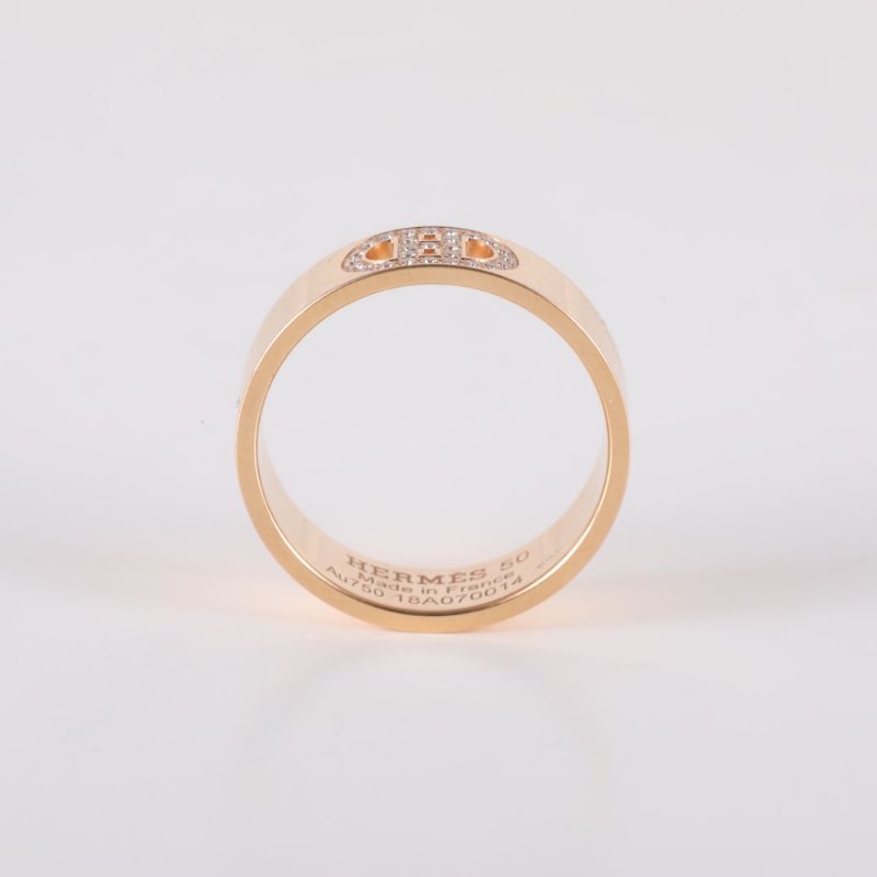 HERMES 18K玫瑰金鑽石玫瑰金HdAncre豬鼻子戒指帶鑽5018K/戒指-2