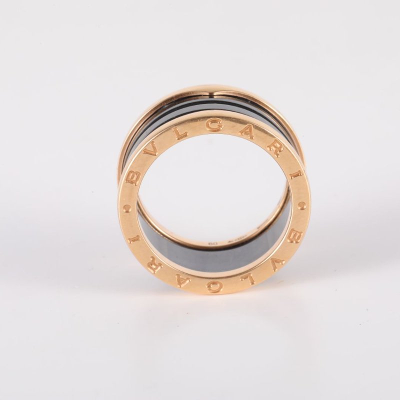 BVLGARI B.ZERO1彈簧戒指四圈18K玫瑰金/黑陶瓷60玫瑰金戒指-2