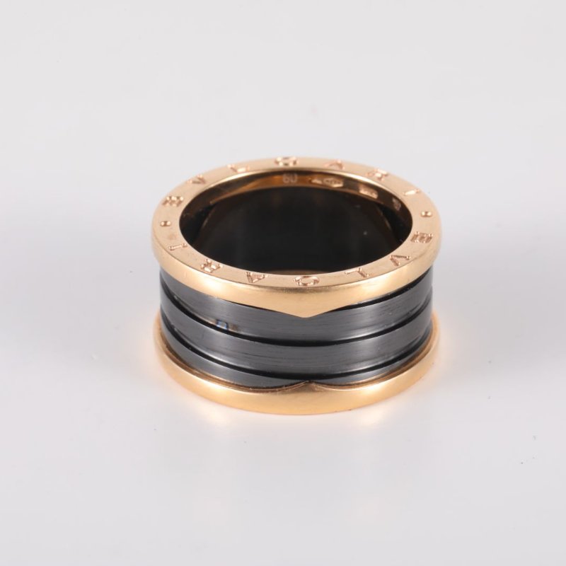 BVLGARI B.ZERO1彈簧戒指四圈18K玫瑰金/黑陶瓷60玫瑰金戒指-3