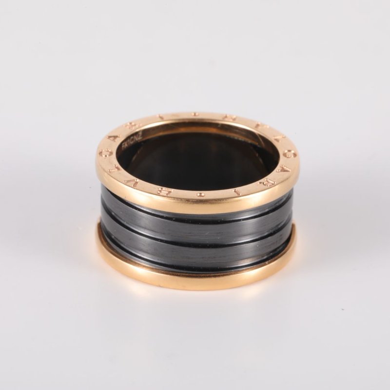 BVLGARI B.ZERO1彈簧戒指四圈18K玫瑰金/黑陶瓷60玫瑰金戒指-4