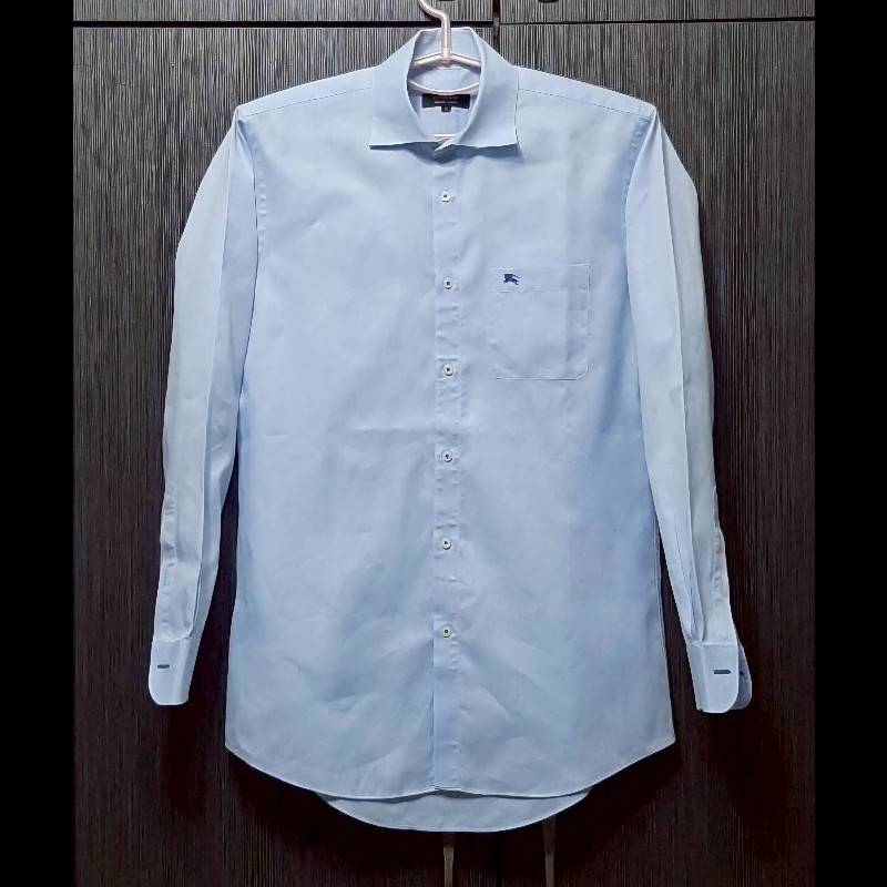 絕版BURBERRY 博柏利 BLACK LABEL 黑標 戰馬 男藍色長袖襯衫39號-0