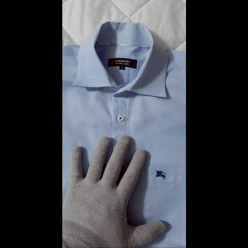 絕版BURBERRY 博柏利 BLACK LABEL 黑標 戰馬 男藍色長袖襯衫39號-2