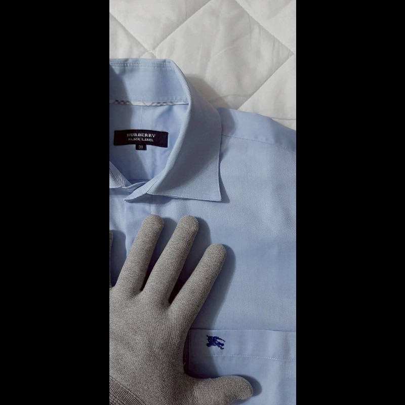 絕版BURBERRY 博柏利 BLACK LABEL 黑標 戰馬 男藍色長袖襯衫39號-4