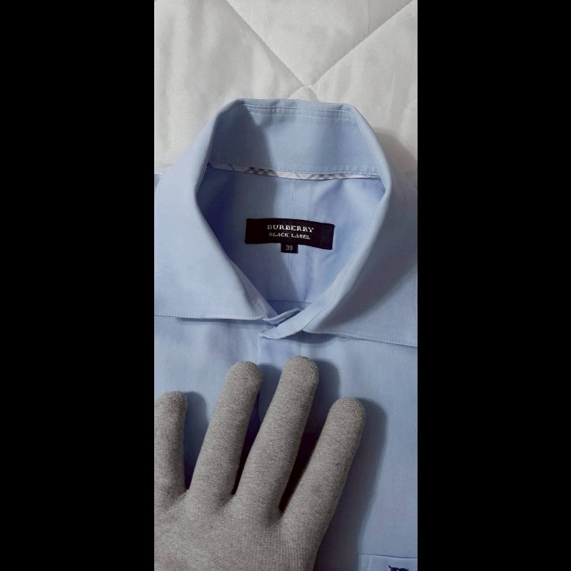 絕版BURBERRY 博柏利 BLACK LABEL 黑標 戰馬 男藍色長袖襯衫39號-6