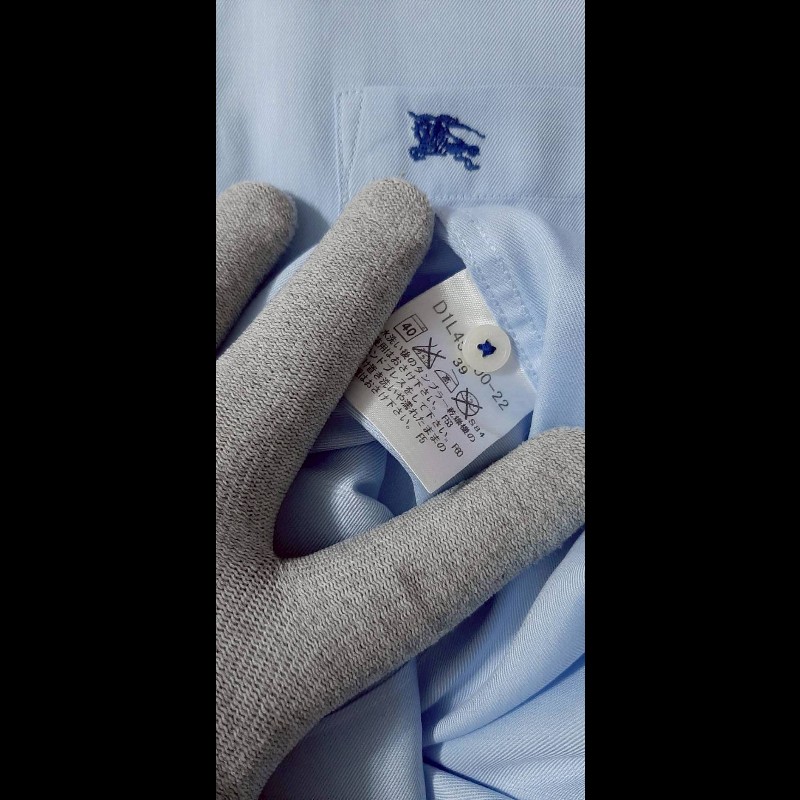 絕版BURBERRY 博柏利 BLACK LABEL 黑標 戰馬 男藍色長袖襯衫39號-7