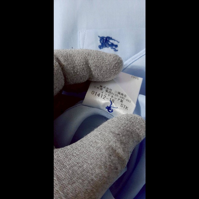 絕版BURBERRY 博柏利 BLACK LABEL 黑標 戰馬 男藍色長袖襯衫39號-8