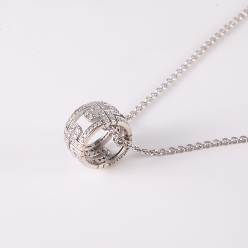 BVLGARI PARENTESI迴紋針滿鑽18k金回轉項鏈18K白金/鑽石項鏈白金項鍊-1