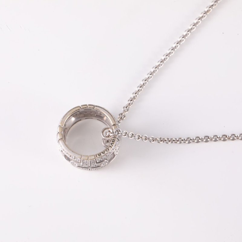 BVLGARI PARENTESI迴紋針滿鑽18k金回轉項鏈18K白金/鑽石項鏈白金項鍊-2