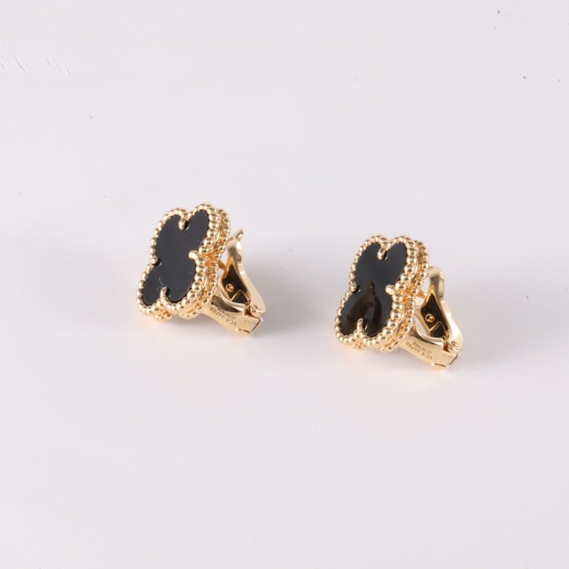 Van Cleef & Arpels VintageAlhambra中號單花耳釘18K黃金/縞瑪瑙黃金耳環-1