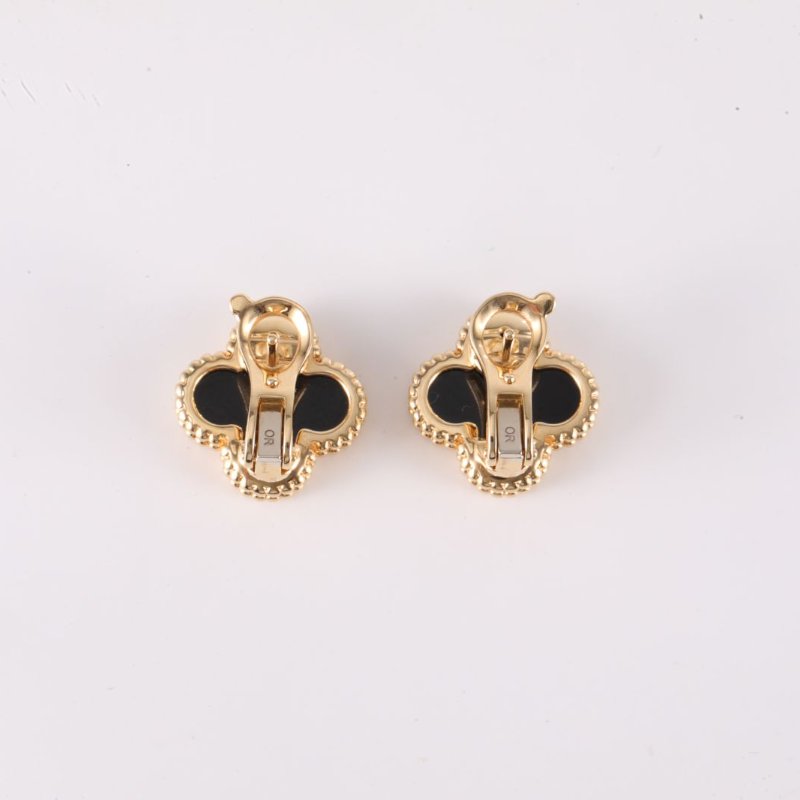 Van Cleef & Arpels VintageAlhambra中號單花耳釘18K黃金/縞瑪瑙黃金耳環-3