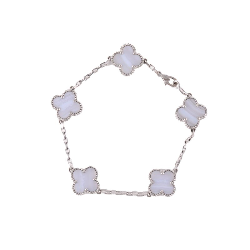 Van Cleef & Arpels VintageAlhambra中號五花手鏈新扣18K白金S-M碼白金/紫玉髓手鍊／手環-0