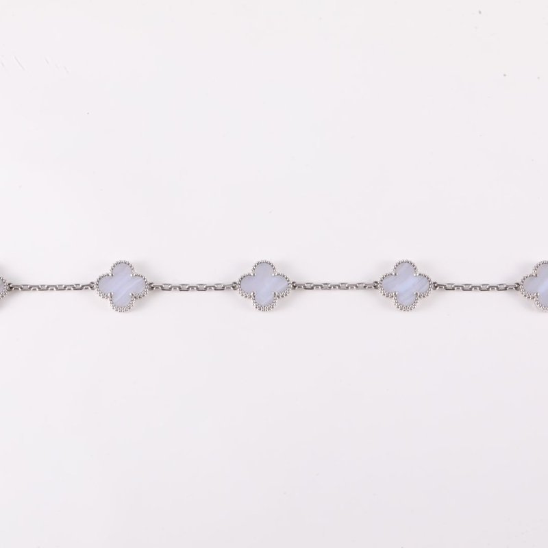 Van Cleef & Arpels VintageAlhambra中號五花手鏈新扣18K白金S-M碼白金/紫玉髓手鍊／手環-2