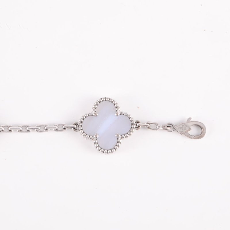 Van Cleef & Arpels VintageAlhambra中號五花手鏈新扣18K白金S-M碼白金/紫玉髓手鍊／手環-3