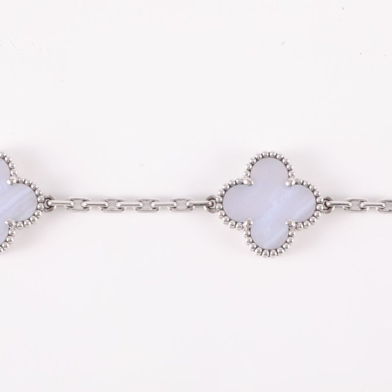 Van Cleef & Arpels VintageAlhambra中號五花手鏈新扣18K白金S-M碼白金/紫玉髓手鍊／手環-4