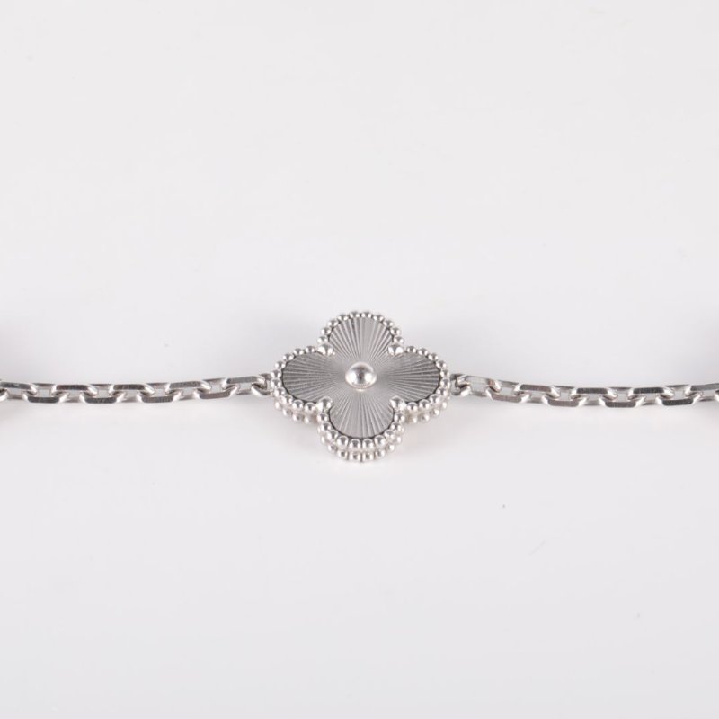 Van Cleef & Arpels VintageAlhambra中號五花手鏈鐳射新扣18K白金S-M碼白金手鍊／手環-2
