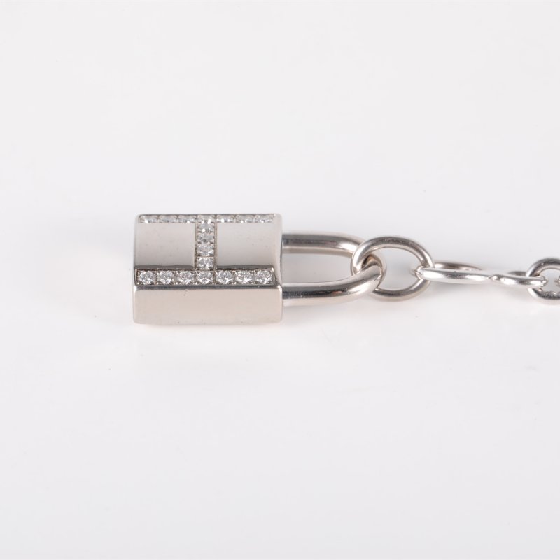 HERMES 18K白金鑽石白金H鑽鎖頭手鏈ST18K/手鍊／手環-4