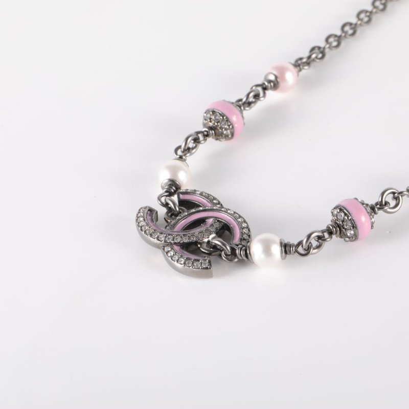 CHANEL 合金25B雙C琺瑯珍珠項鏈項鍊-1