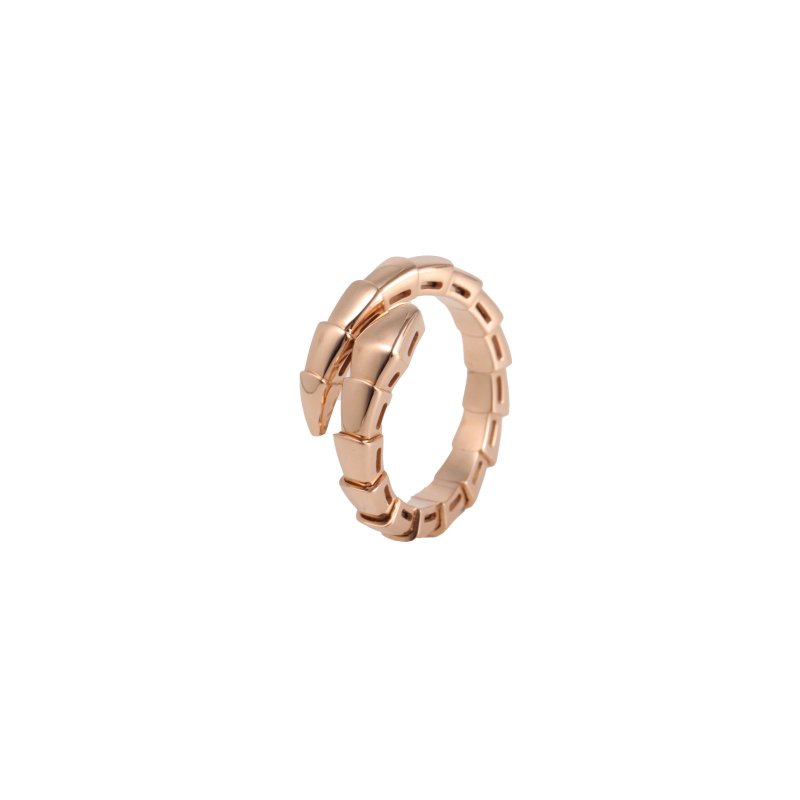 BVLGARI 18K玫瑰金玫瑰金Serpenti18K金窄版蛇形戒指M碼18K戒指-0
