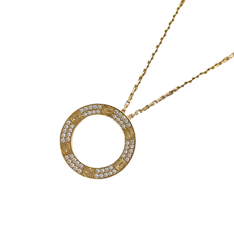 Cartier 卡地亞 LOVE 18K 黃金 鑽石 圓形墜飾 項鏈-0