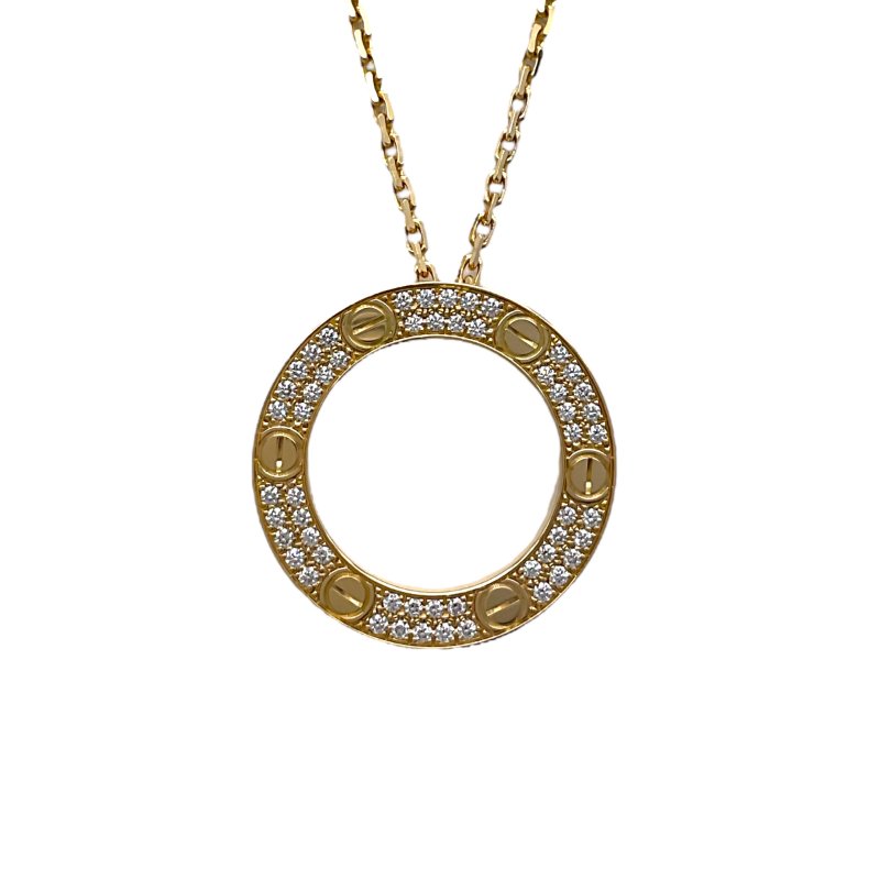 Cartier 卡地亞 LOVE 18K 黃金 鑽石 圓形墜飾 項鏈-1