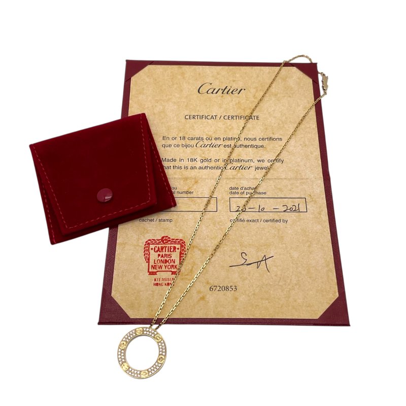 Cartier 卡地亞 LOVE 18K 黃金 鑽石 圓形墜飾 項鏈-6