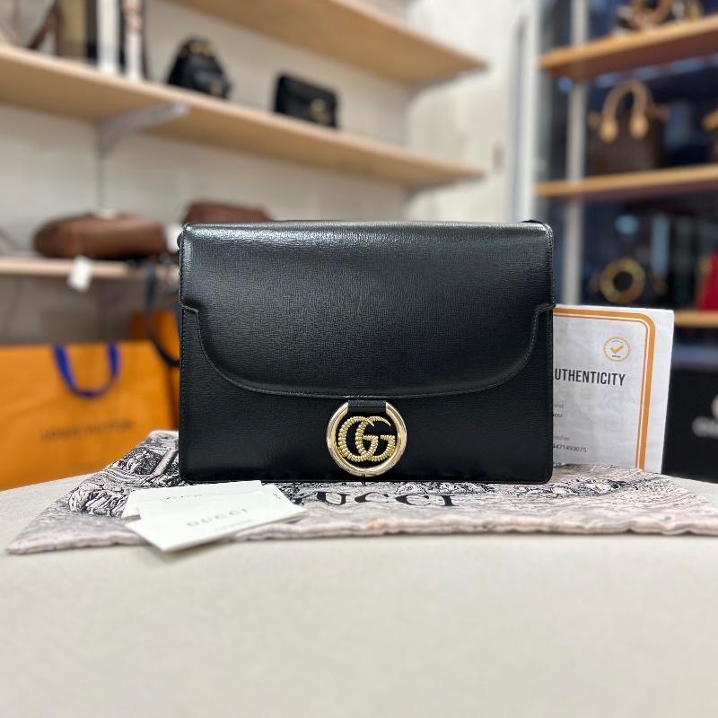 Gucci GG 雙G 圓環設計中款扣式肩背斜背包 2020年-0