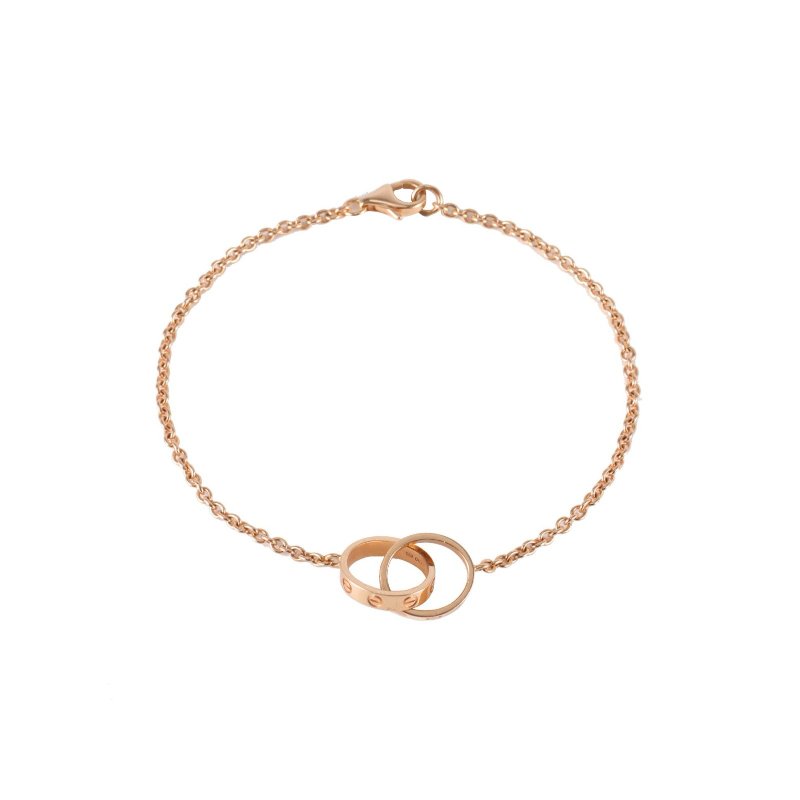 Cartier LOVE18K金雙環手鏈18K玫瑰金S-M碼玫瑰金手鍊／手環-0
