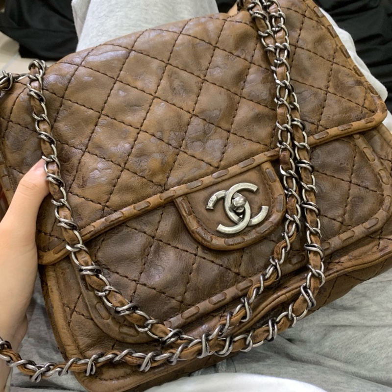 【近新閒置❤️】 Chanel 牛皮編織做舊流浪包手提包 單肩包-6